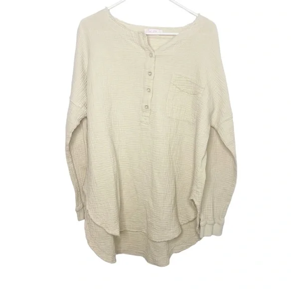 Pink Lily knit waffle knit gauzy shirt tan cream size XL k - Picture 2 of 6